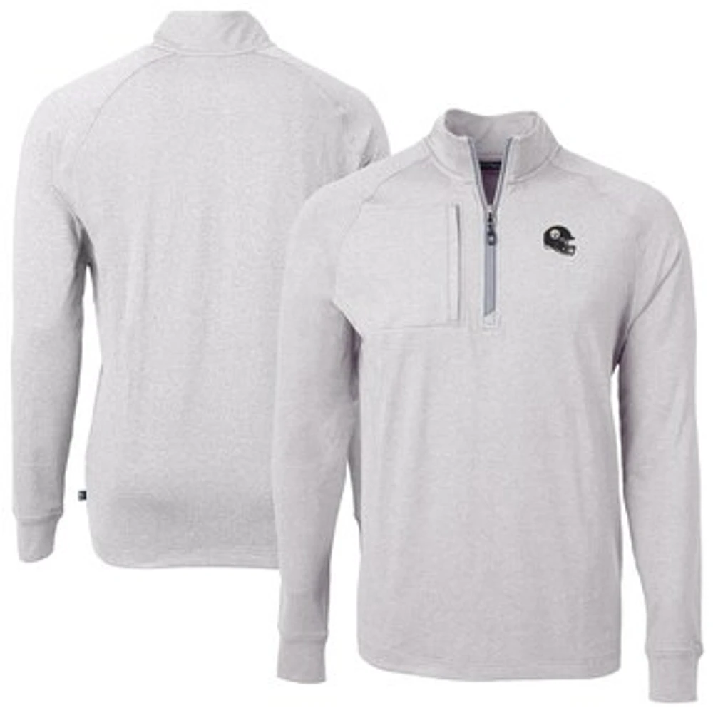 Men's Cutter & Buck Heather Gray Pittsburgh Steelers Big Tall Adapt Eco Raglan Quarter-Zip Jacket