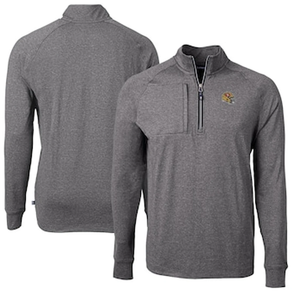 Men's Cutter & Buck Heather Black San Francisco 49ers Big Tall Adapt Eco Raglan Quarter-Zip Jacket