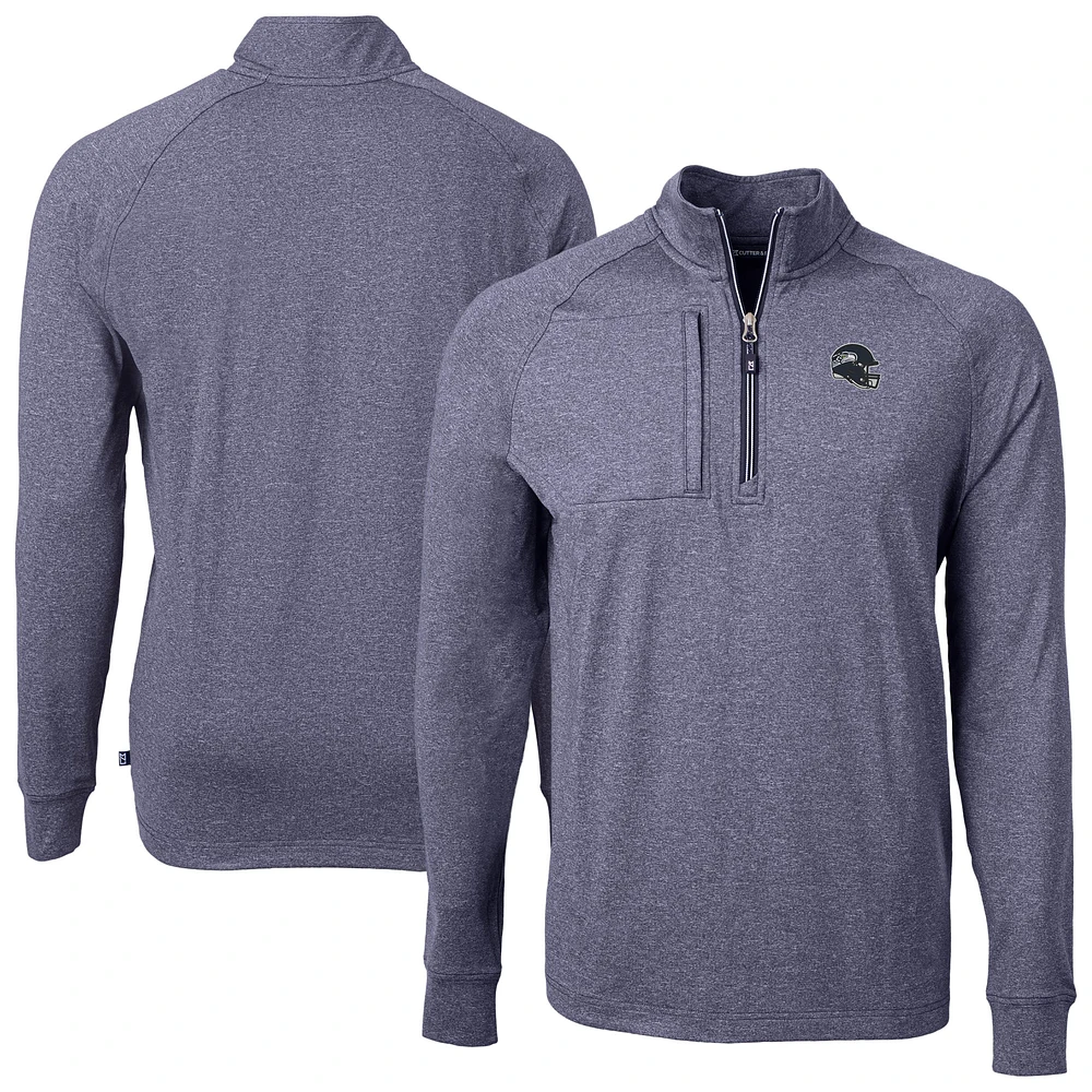 Men's Cutter & Buck Heather Navy Seattle Seahawks Big Tall Adapt Eco Raglan Quarter-Zip Jacket