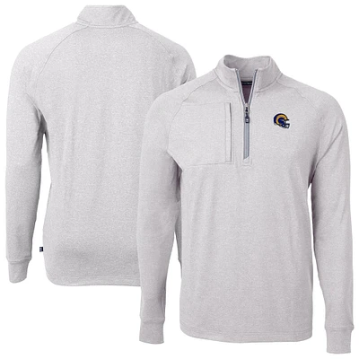 Men's Cutter & Buck Heather Gray Los Angeles Rams Big Tall Adapt Eco Raglan Quarter-Zip Jacket