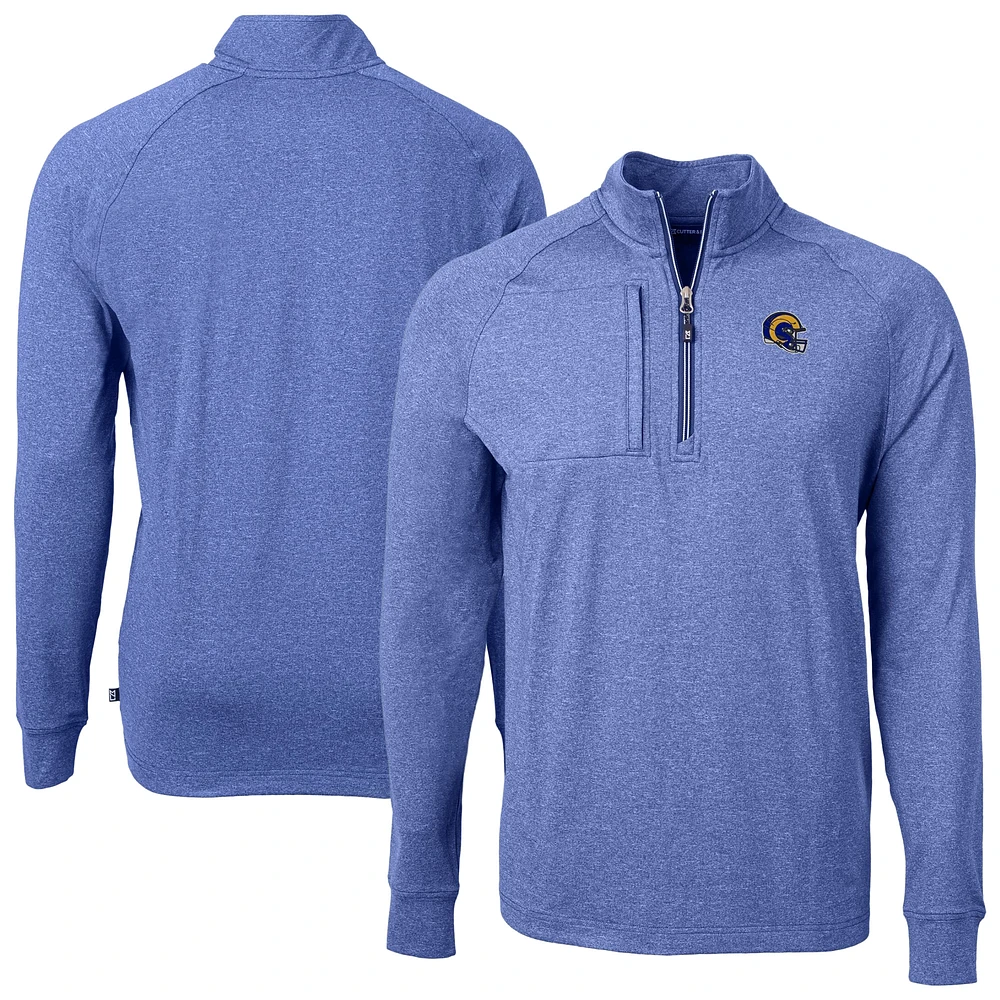 Men's Cutter & Buck Heather Royal Los Angeles Rams Big Tall Adapt Eco Raglan Quarter-Zip Jacket