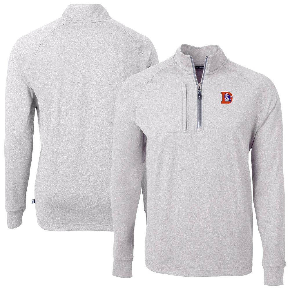 Men's Cutter & Buck Heather Gray Denver Broncos Big Tall Adapt Eco Raglan Quarter-Zip Jacket