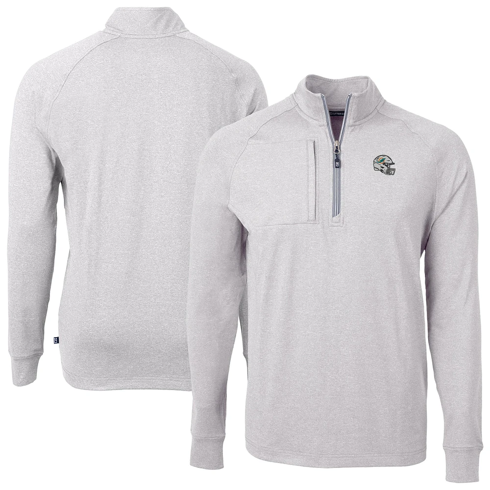 Men's Cutter & Buck Heather Gray Miami Dolphins Big Tall Adapt Eco Raglan Quarter-Zip Jacket