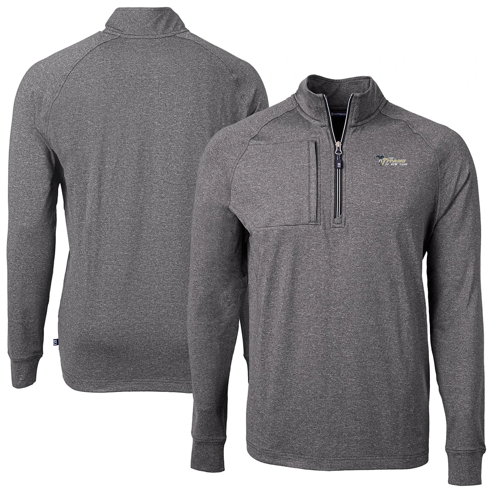 Men's Cutter & Buck Heather New York Titans Big Tall Gridiron Classics Adapt Eco Raglan Quarter-Zip Jacket