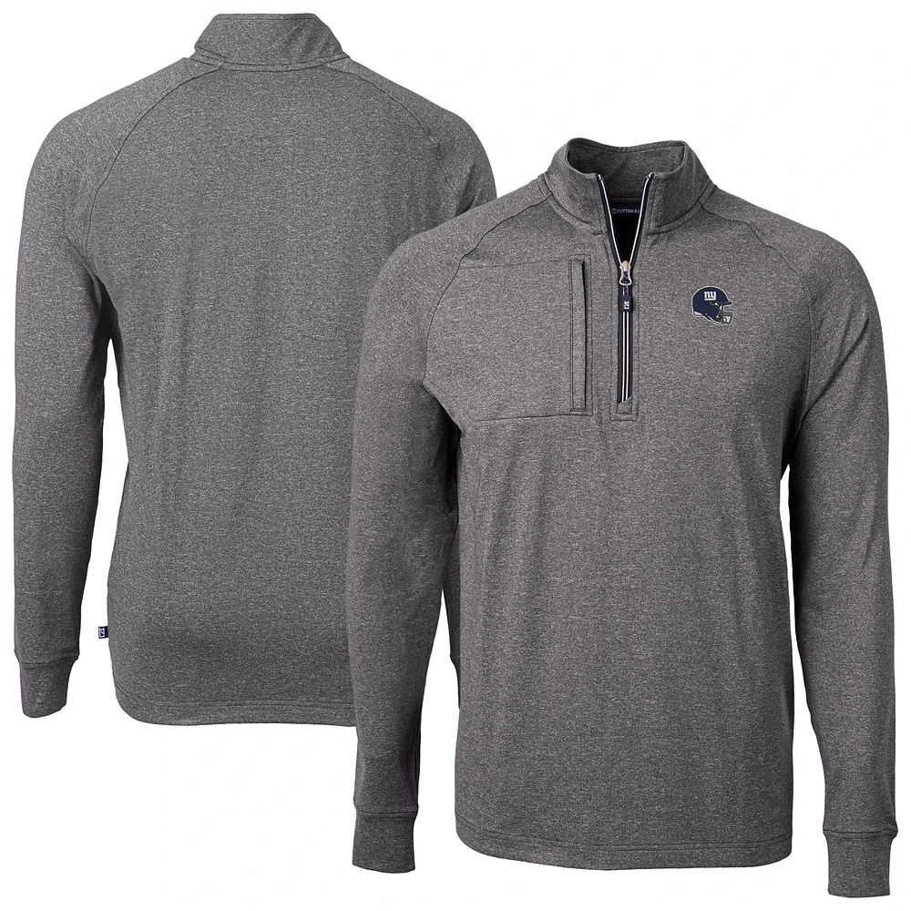Men's Cutter & Buck Heather Black New York Giants Big Tall Adapt Eco Raglan Quarter-Zip Jacket