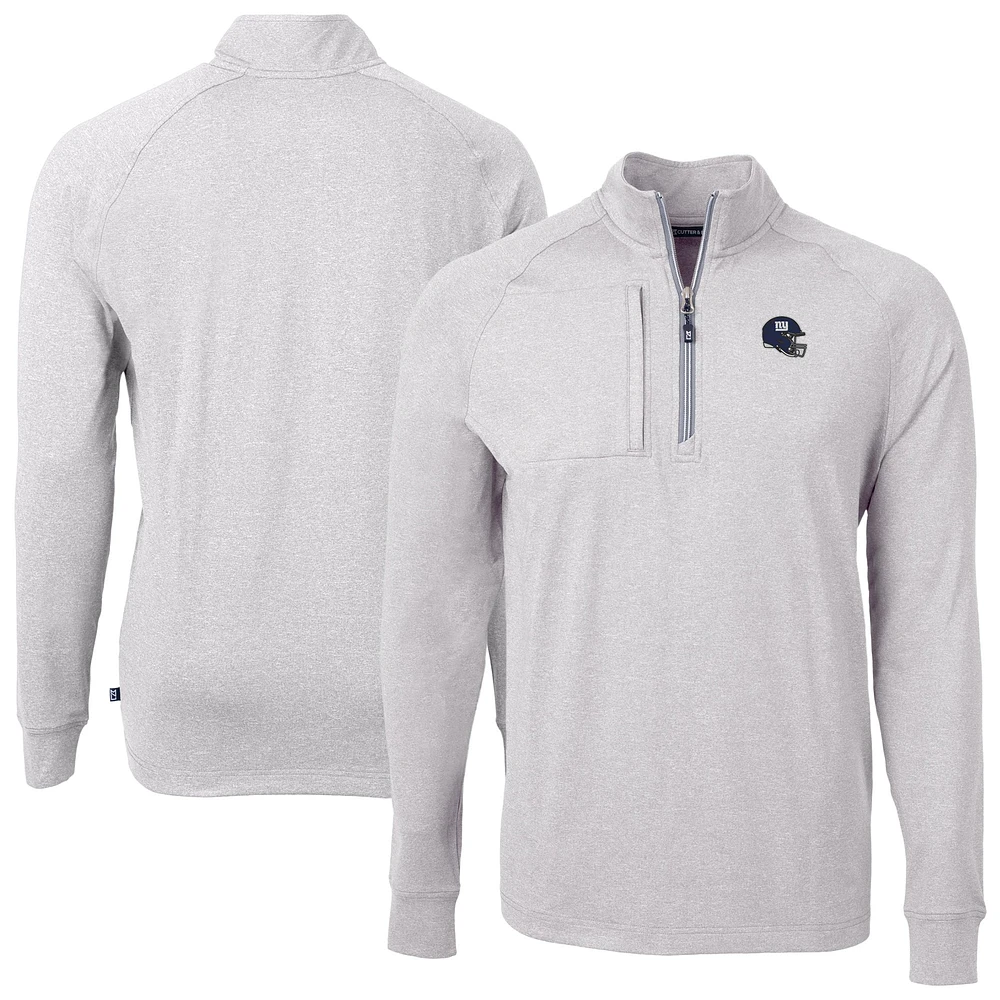 Men's Cutter & Buck Heather Gray New York Giants Big Tall Adapt Eco Raglan Quarter-Zip Jacket