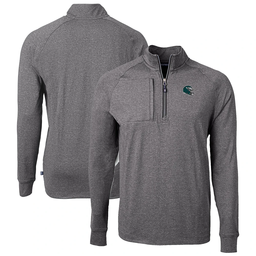 Men's Cutter & Buck Heather Philadelphia Eagles Big Tall Adapt Eco Raglan Quarter-Zip Jacket