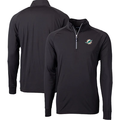 Men's Cutter & Buck Black Miami Dolphins Big Tall Adapt Eco DryTec Raglan Quarter-Zip Jacket