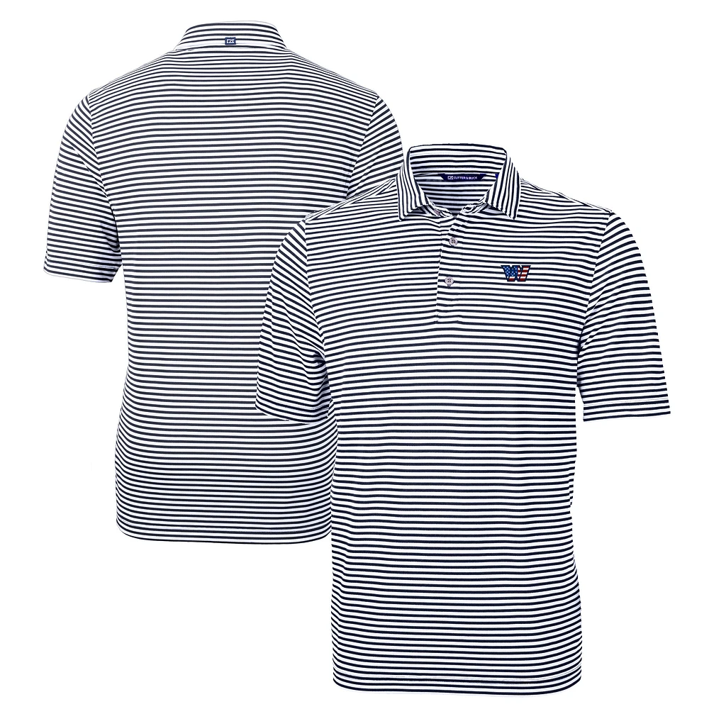 Men's Cutter & Buck Navy Washington Commanders Big Tall Virtue Eco Pique Stripe Recycled Polo