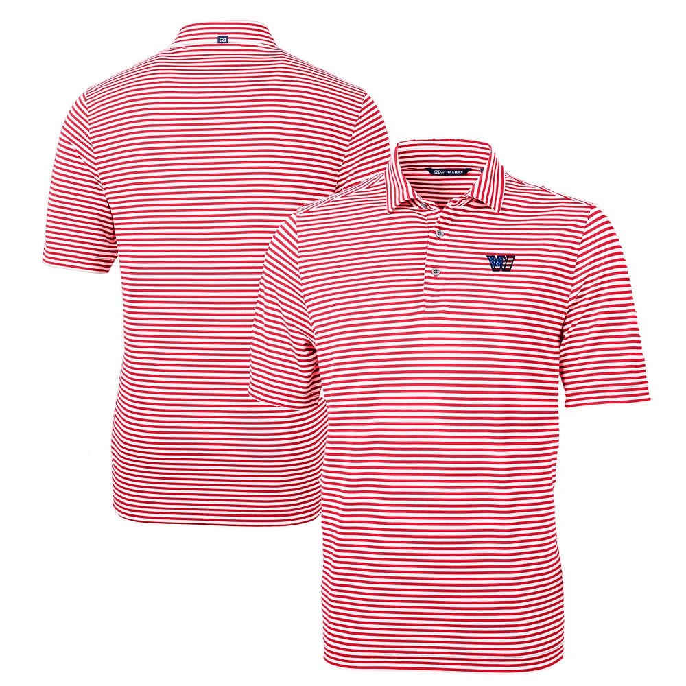Men's Cutter & Buck Red Washington Commanders Big Tall Americana Virtue Eco Pique Stripe Tri-Blend Recycled Polo