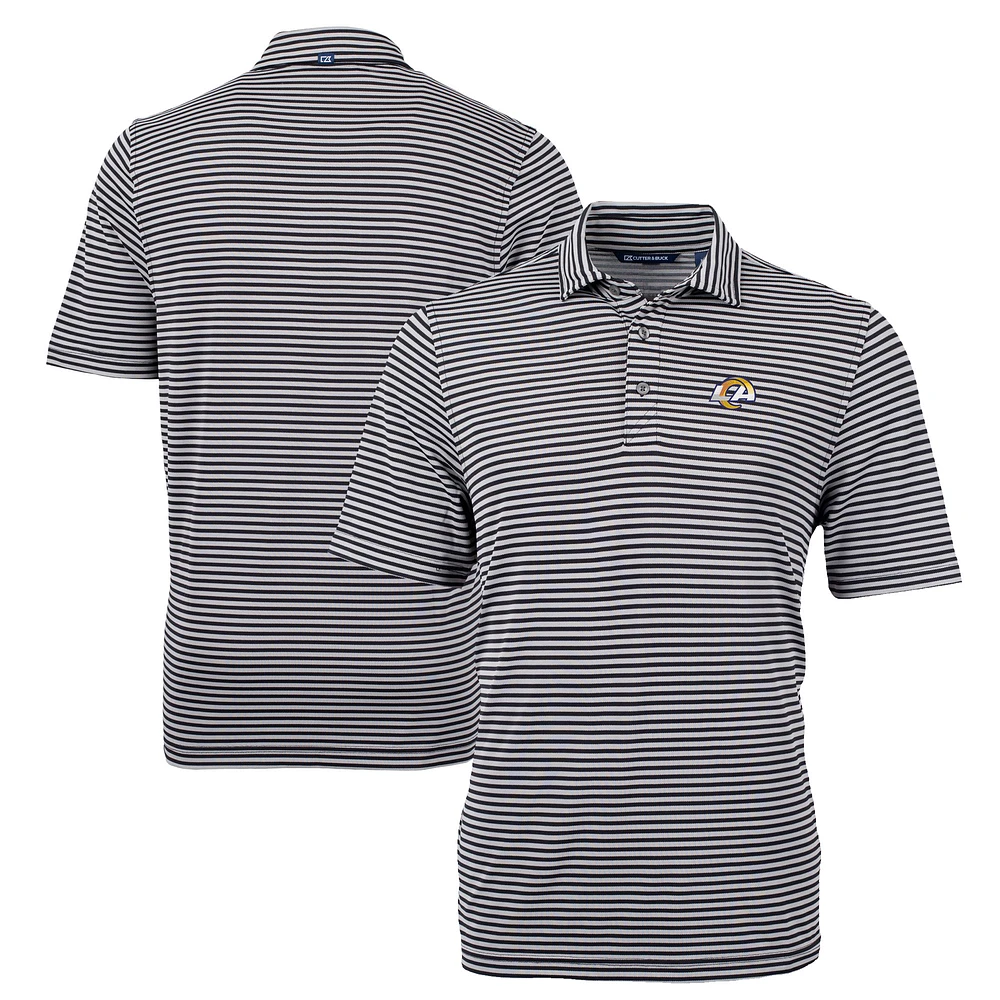 Men's Cutter & Buck Black Los Angeles Rams Big Tall Virtue Eco Pique Stripe Tri-Blend Recycled Polo