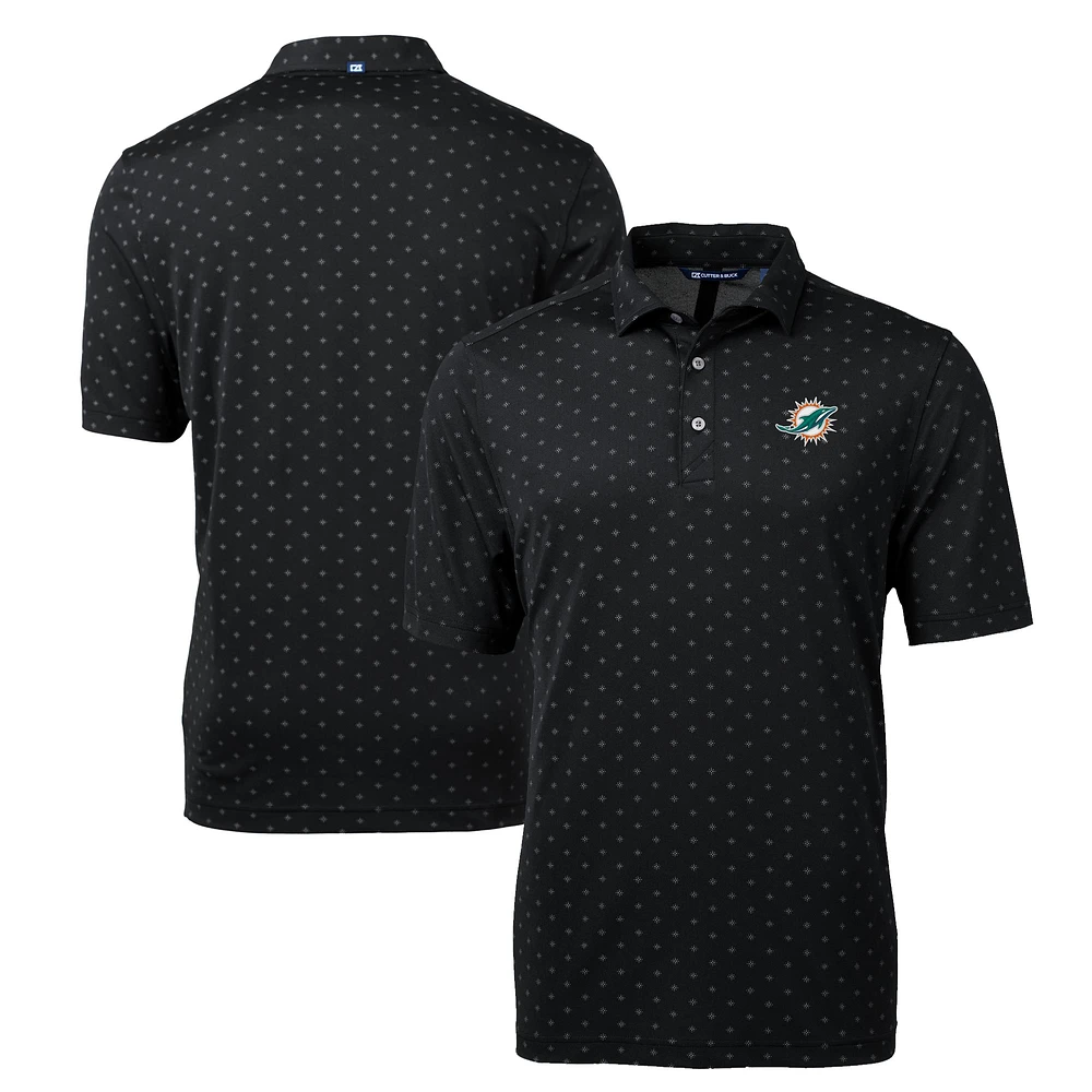 Men's Cutter & Buck Black Miami Dolphins Big Tall Virtue Eco Pique Tile Print DryTec Recycled Polo