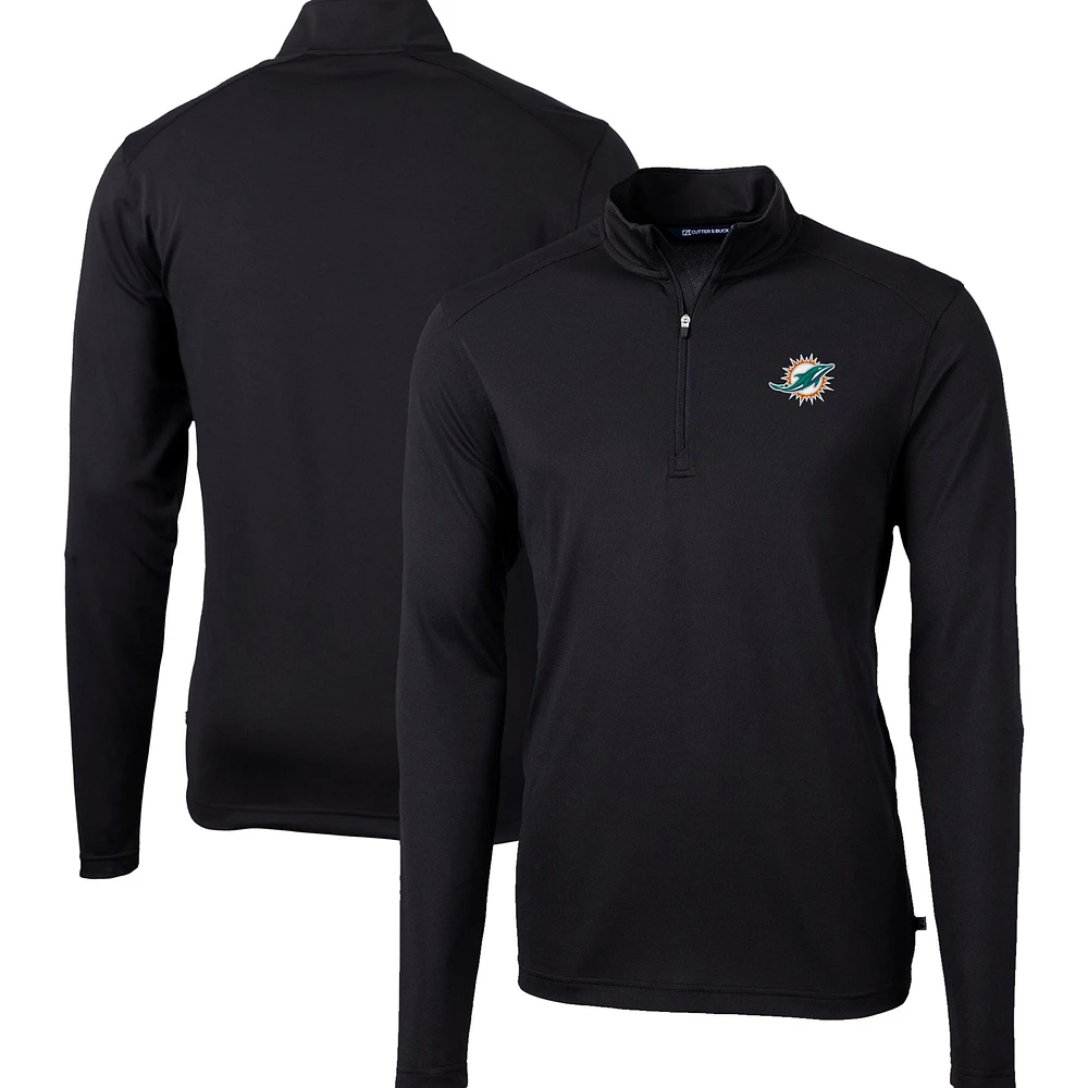 Men's Cutter & Buck Black Miami Dolphins Big Tall Virtue Eco Pique Quarter-Zip Jacket