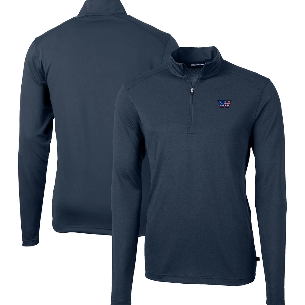 Men's Cutter & Buck Navy Washington Commanders Big Tall Virtue Eco Pique Quarter-Zip Jacket