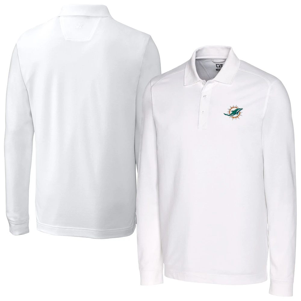 Men's Cutter & Buck Miami Dolphins Big Tall Advantage Eco Pique DryTec Tri-Blend Long Sleeve Polo