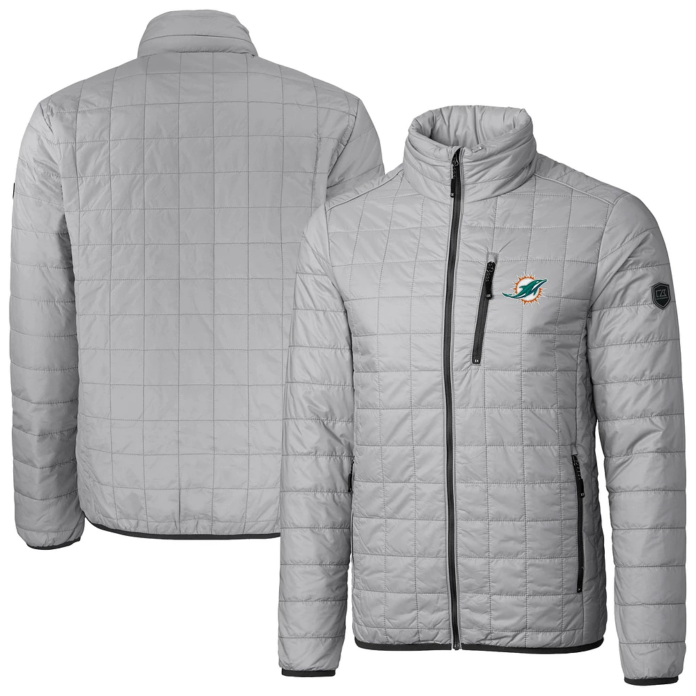 Men's Cutter & Buck Gray Miami Dolphins Big Tall Rainier PrimaLoft Eco Insulated Full-Zip Hoodie Puffer Jacket