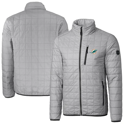 Men's Cutter & Buck Gray Miami Dolphins Big Tall Rainier PrimaLoft Eco Insulated Full-Zip Hoodie Puffer Jacket