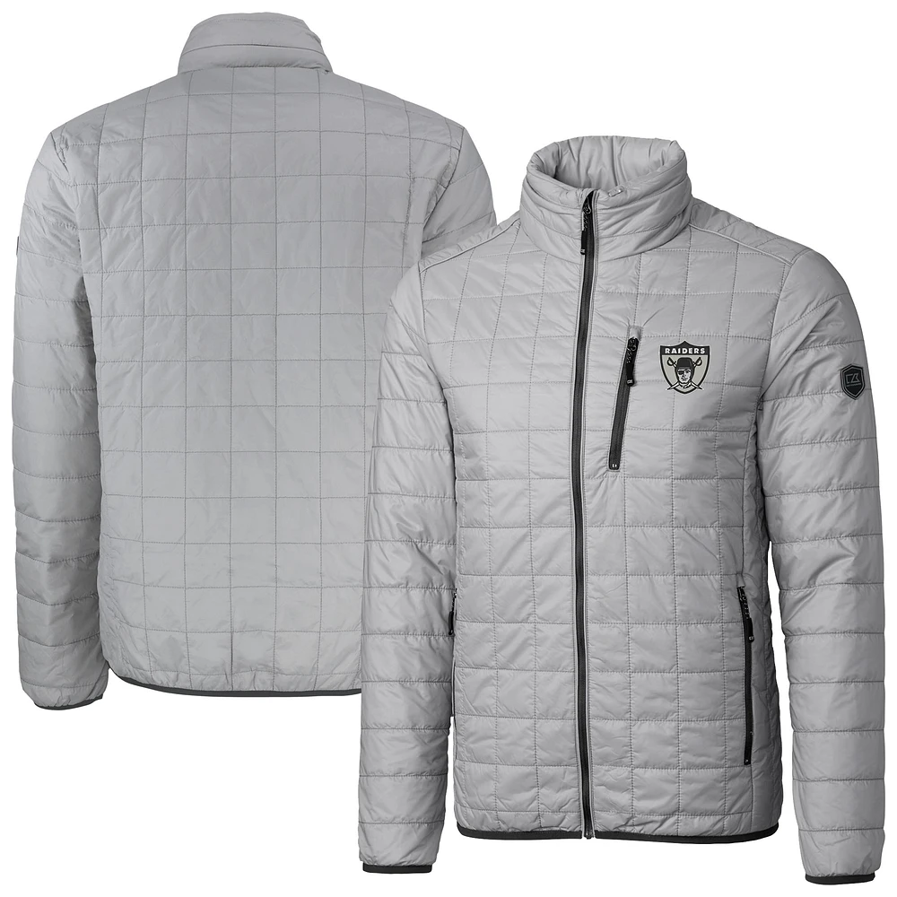 Men's Cutter & Buck Gray Oakland Raiders Big Tall Gridiron Classics Rainier PrimaLoft Eco Insulated Full-Zip Puffer Jacket