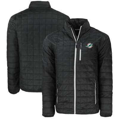 Men's Cutter & Buck Black Miami Dolphins Big Tall Rainier PrimaLoft Eco Insulated Full-Zip Puffer Jacket