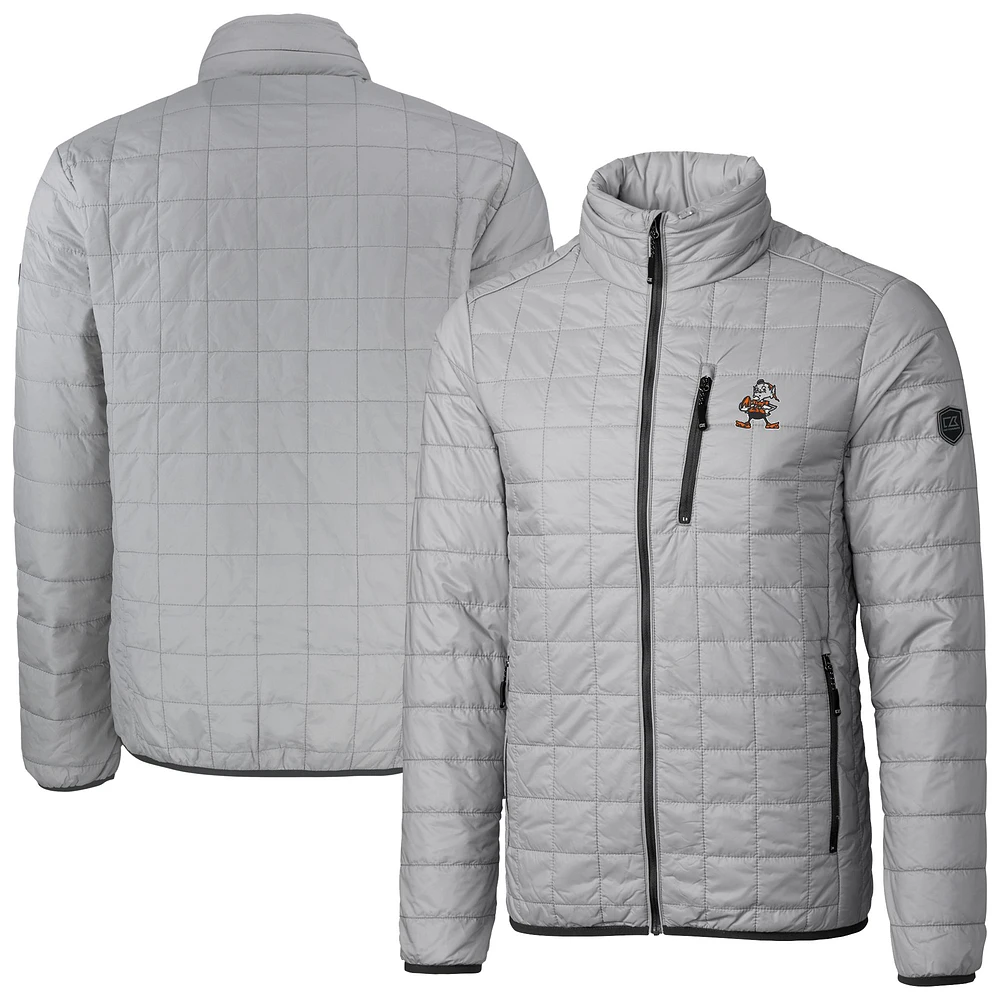 Men's Cutter & Buck Gray Cleveland Browns Big Tall Rainier PrimaLoft Eco Insulated Full-Zip Puffer Jacket