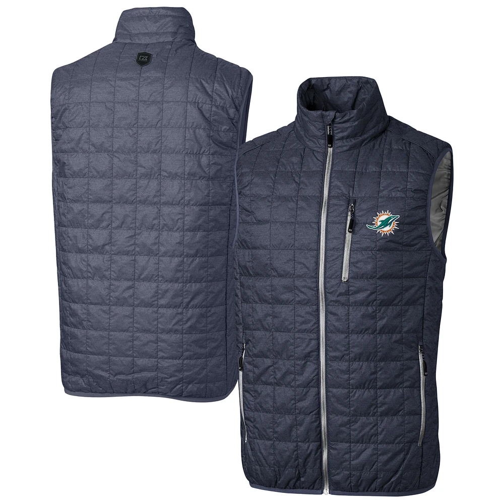 Men's Cutter & Buck Navy Miami Dolphins Big Tall Rainier PrimaLoft Eco Insulated Full-Zip Puffer Vest