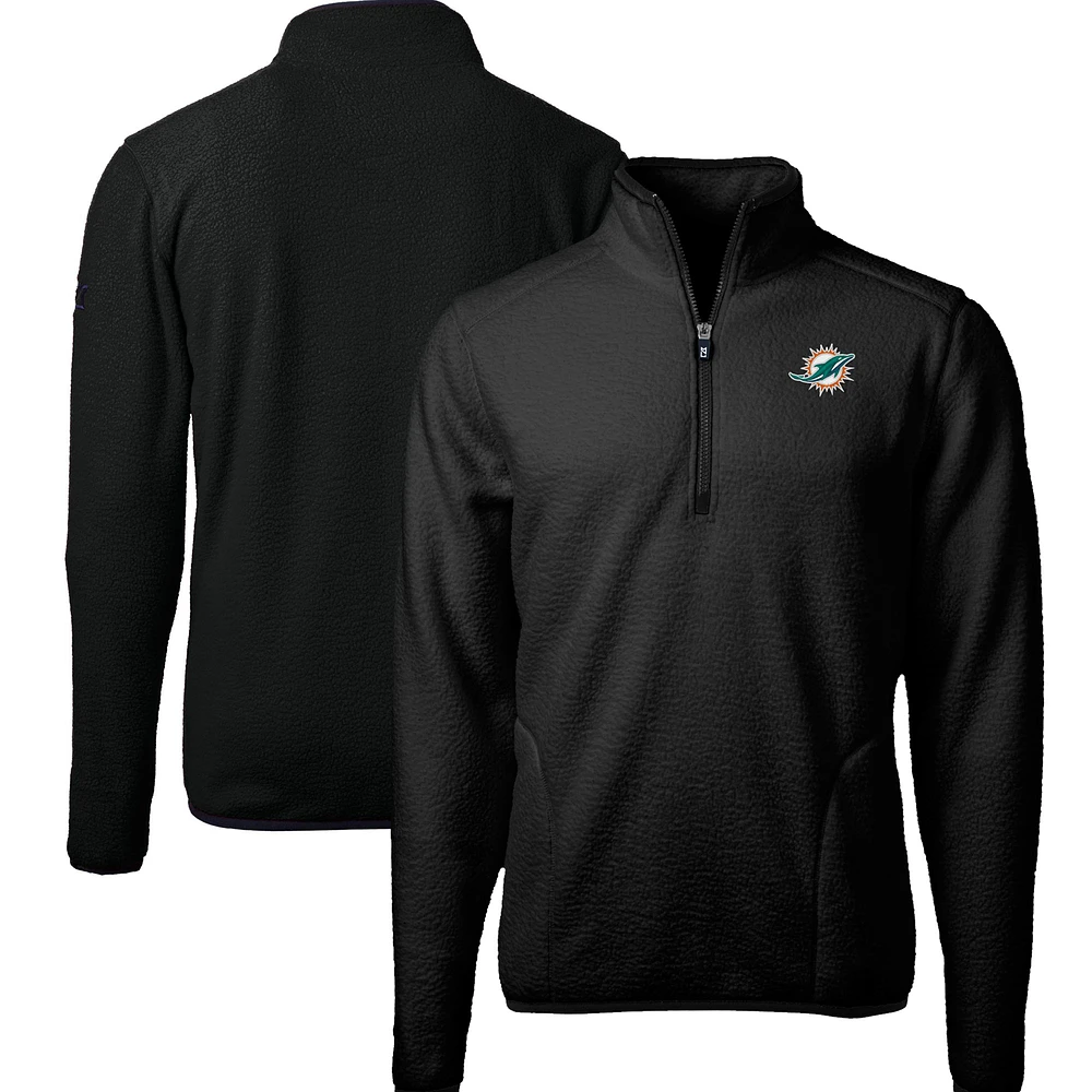 Men's Cutter & Buck Black Miami Dolphins Big Tall Cascade Eco Fleece Quarter-Zip Jacket