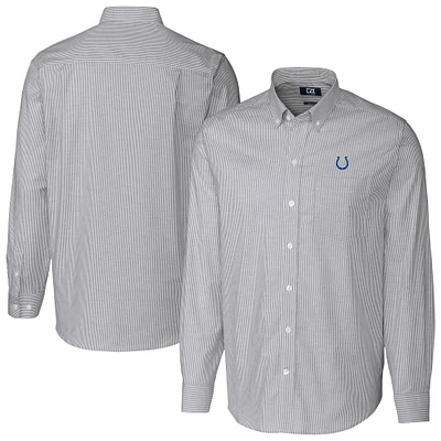 Men's Cutter & Buck Charcoal Indianapolis Colts Stretch Oxford Stripe Big Tall Long Sleeve Dress Shirt