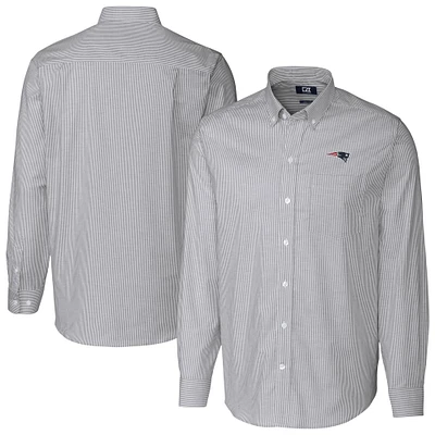 Men's Cutter & Buck Charcoal New England Patriots Stretch Oxford Stripe Big Tall Long Sleeve Dress Shirt
