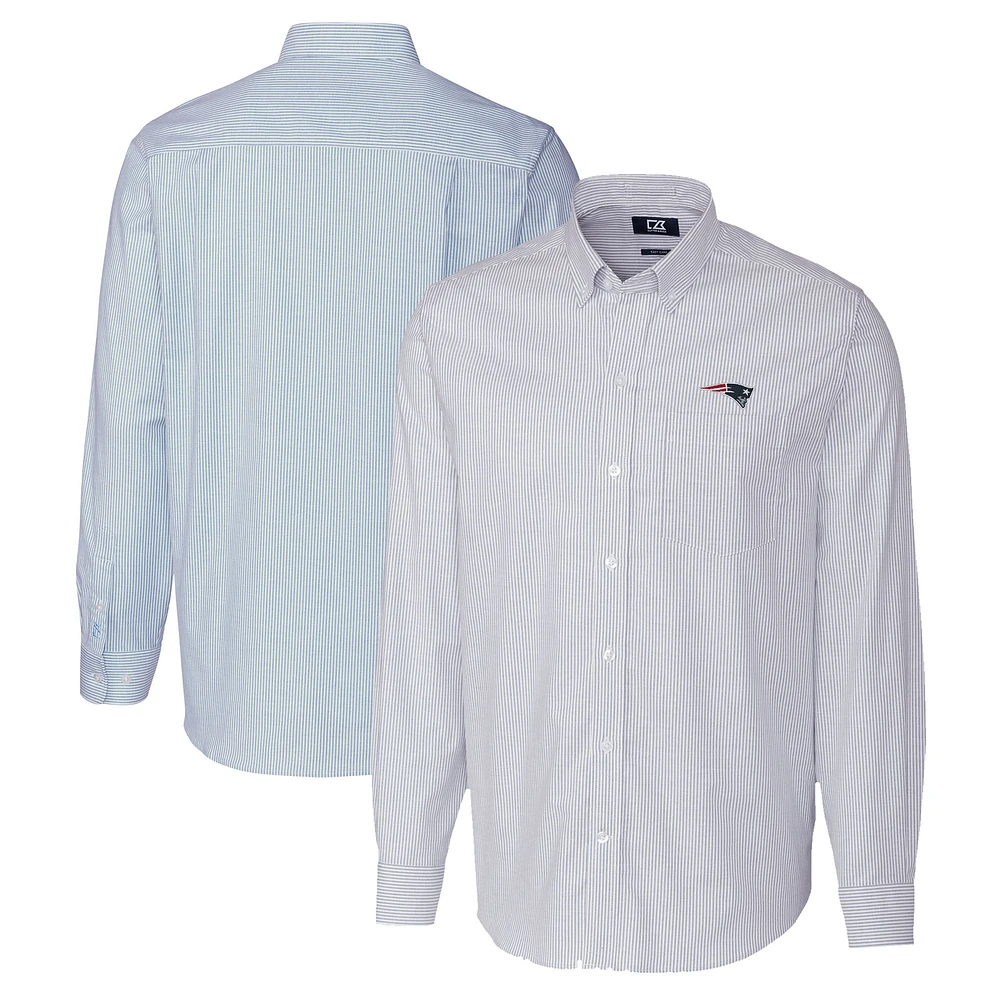 Men's Cutter & Buck Light Blue New England Patriots Big Tall Stretch Oxford Stripe Tri-Blend Long Sleeve Dress Shirt