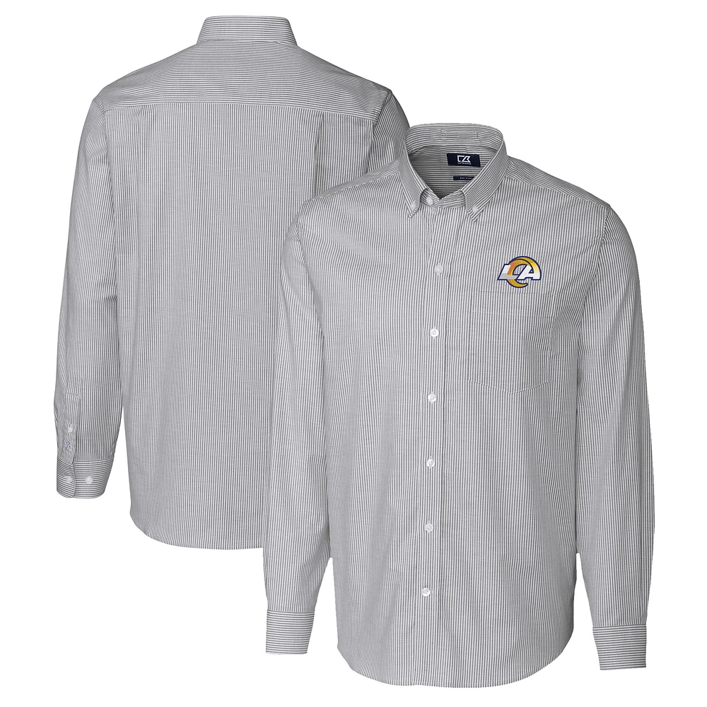 Men's Cutter & Buck Charcoal Los Angeles Rams Stretch Oxford Stripe Big Tall Long Sleeve Dress Shirt