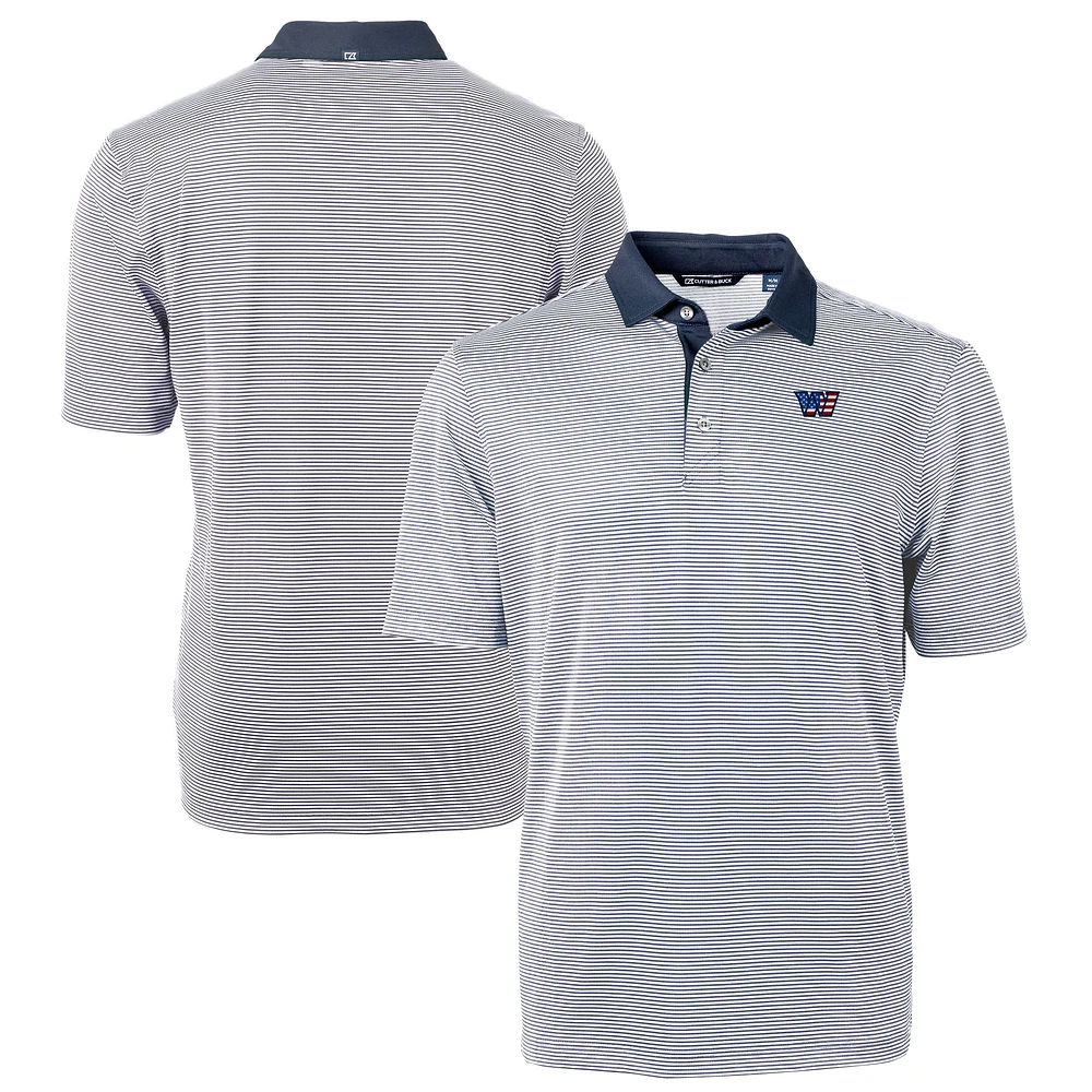 Men's Cutter & Buck Navy Washington Commanders Big Tall Americana Virtue Eco Pique Micro Stripe DryTec Tri-Blend Recycled Polo
