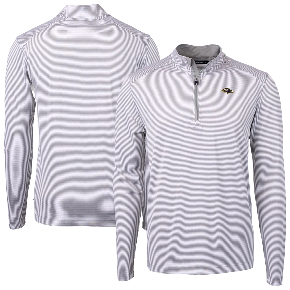 Men's Cutter & Buck Gray Baltimore Ravens Big Tall Virtue Eco Pique Micro Stripe Tri-Blend Quarter-Zip Jacket