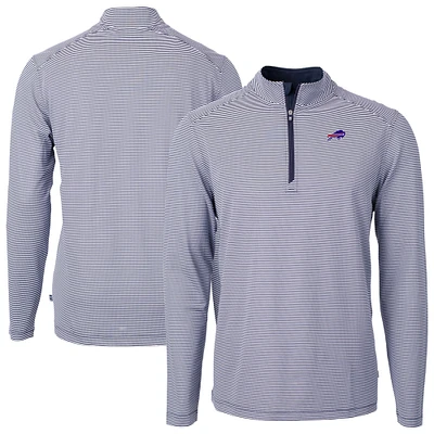Men's Cutter & Buck Navy Buffalo Bills Big Tall Virtue Eco Pique Micro Stripe Tri-Blend Quarter-Zip Jacket
