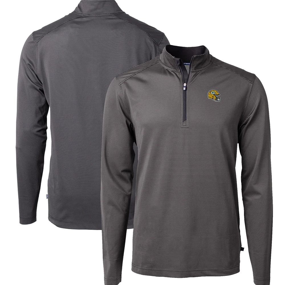 Men's Cutter & Buck Green Bay Packers Big Tall Virtue Eco Pique Micro Stripe Tri-Blend Quarter-Zip Jacket