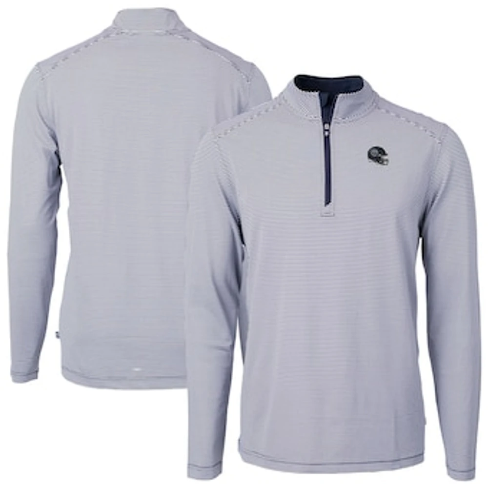 Men's Cutter & Buck Navy Tennessee Titans Big Tall Virtue Eco Pique Micro Stripe Tri-Blend Quarter-Zip Jacket