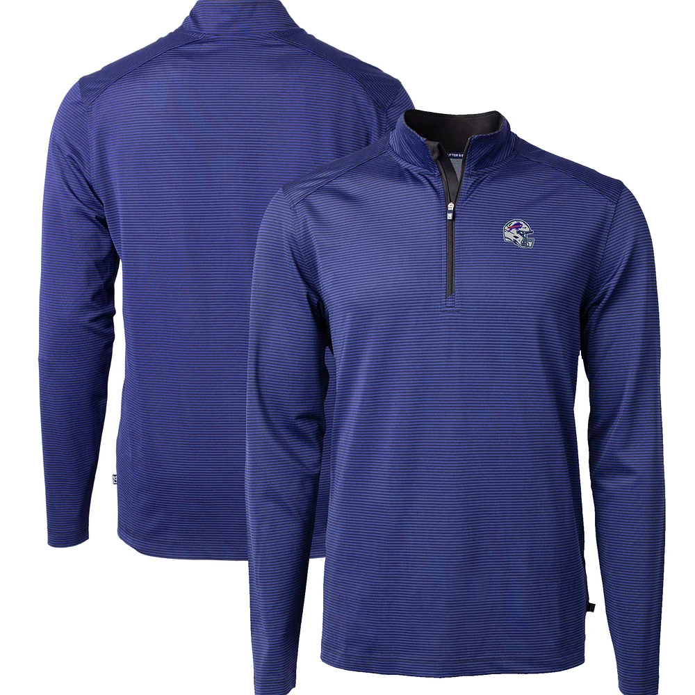 Men's Cutter & Buck Royal Buffalo Bills Big Tall Virtue Eco Pique Micro Stripe Tri-Blend Quarter-Zip Jacket