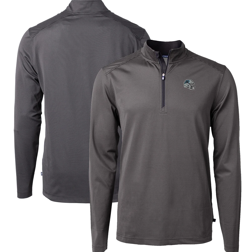 Men's Cutter & Buck Carolina Panthers Big Tall Virtue Eco Pique Micro Stripe Tri-Blend Quarter-Zip Jacket