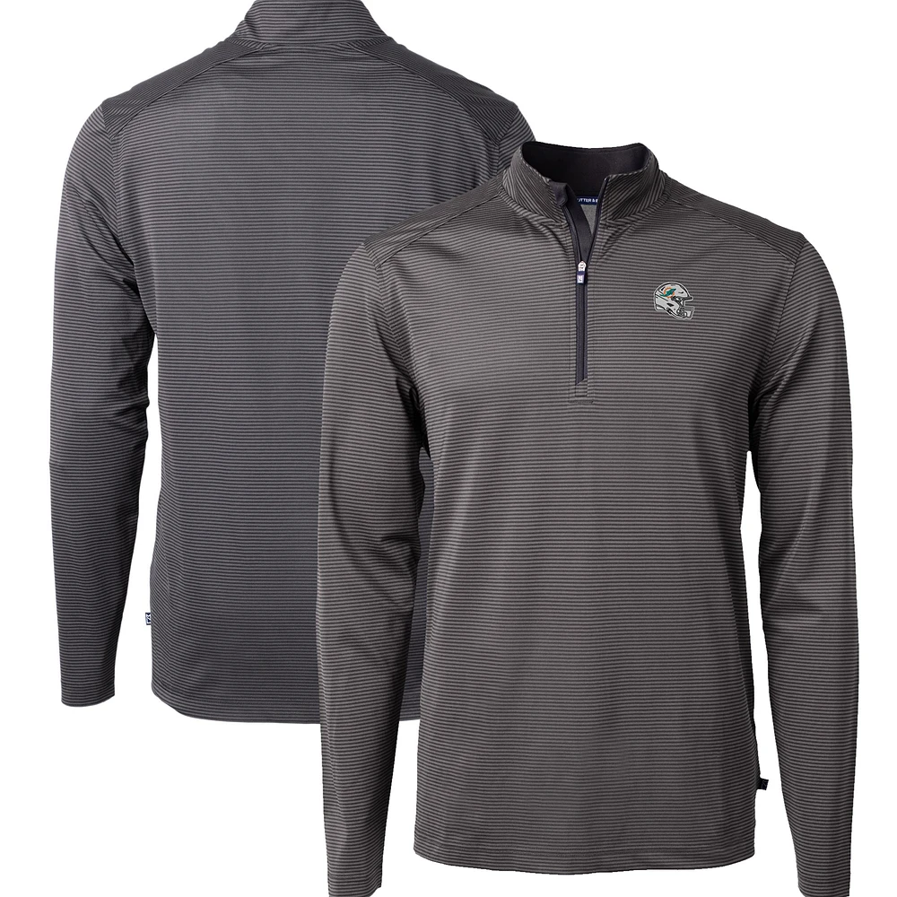 Men's Cutter & Buck Miami Dolphins Big Tall Virtue Eco Pique Micro Stripe Tri-Blend Quarter-Zip Jacket