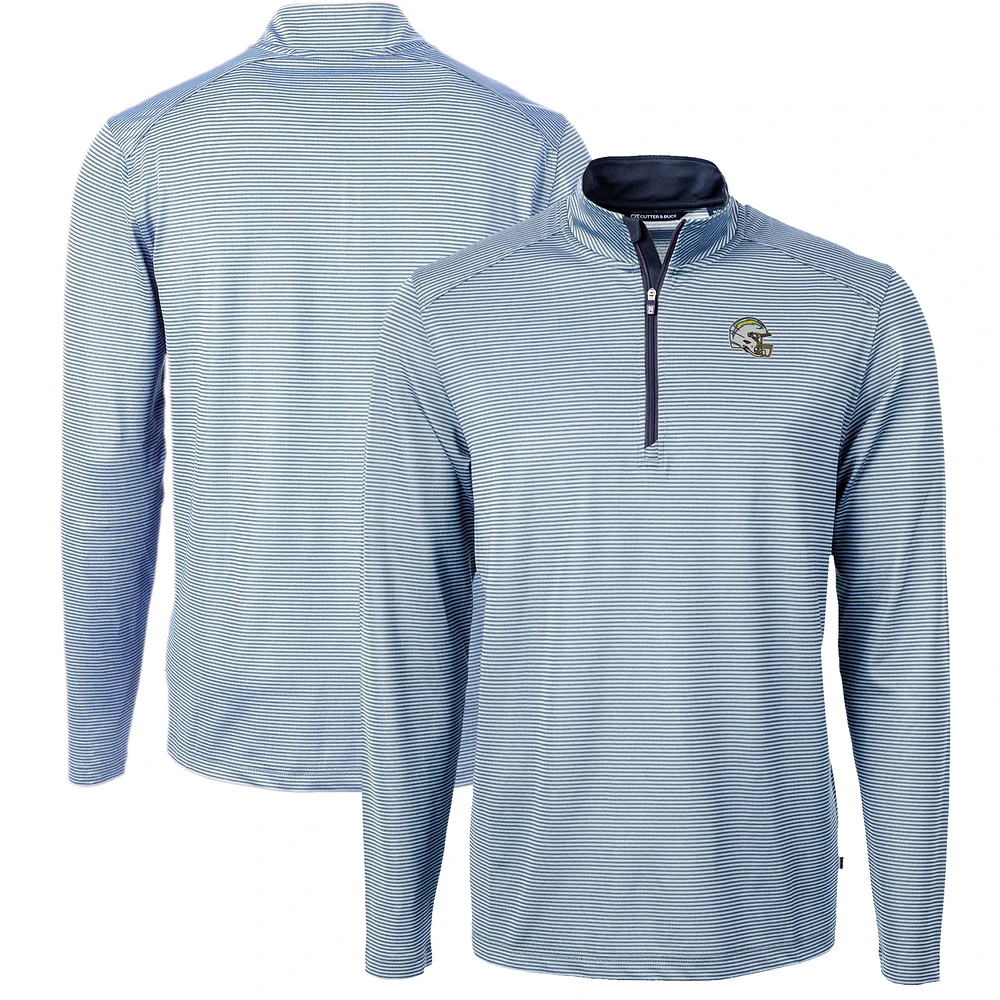 Men's Cutter & Buck Powder Blue Los Angeles Chargers Big Tall Virtue Eco Pique Micro Stripe Tri-Blend Quarter-Zip Jacket