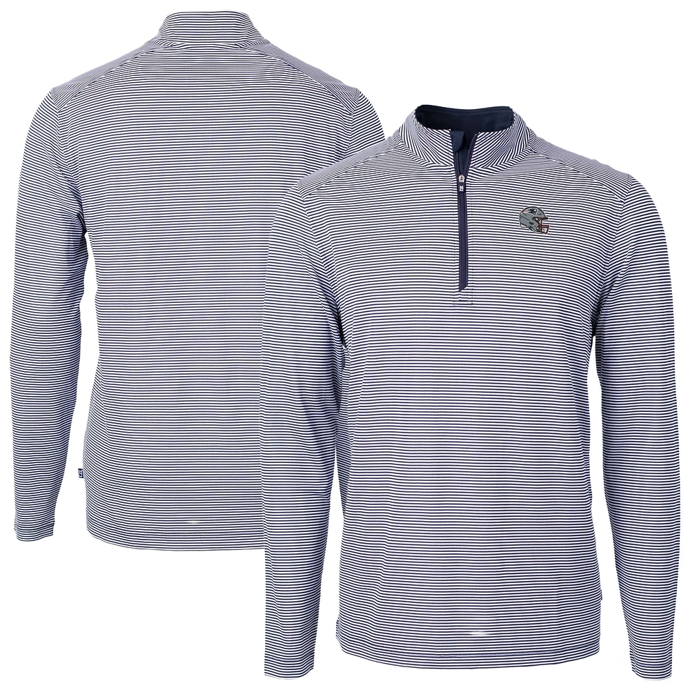 Men's Cutter & Buck Navy New England Patriots Big Tall Virtue Eco Pique Micro Stripe Tri-Blend Quarter-Zip Jacket