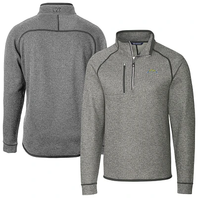 Men's Cutter & Buck Heather Gray Los Angeles Chargers Big Tall Mainsail Sweater-Knit Raglan Half-Zip Jacket