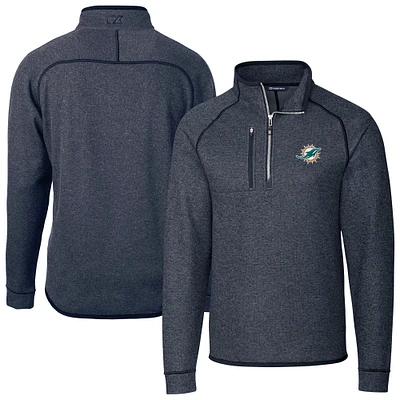 Men's Cutter & Buck Heather Navy Miami Dolphins Big Tall Mainsail Sweater-Knit Half-Zip Jacket