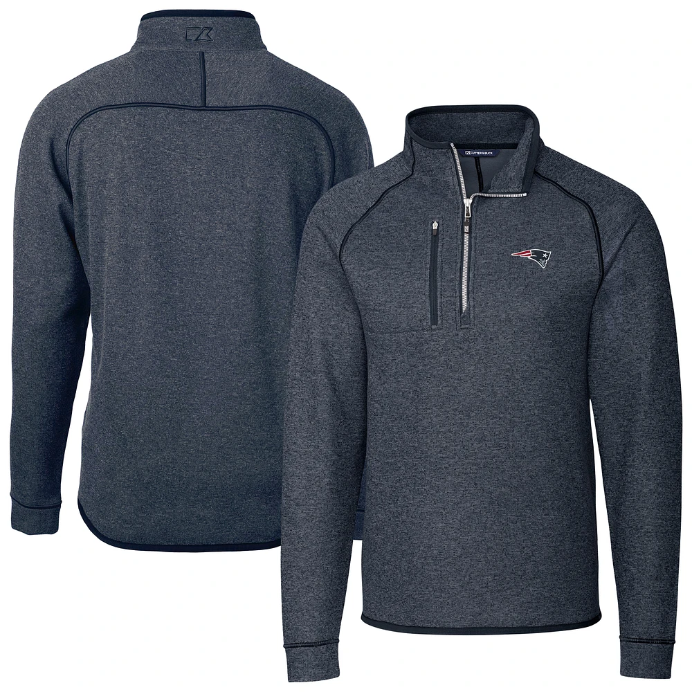 Men's Cutter & Buck Heather Navy New England Patriots Big Tall Mainsail Sweater-Knit Half-Zip Jacket