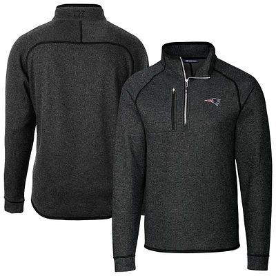 Men's Cutter & Buck Heather Charcoal New England Patriots Big Tall Mainsail Sweater-Knit Half-Zip Jacket