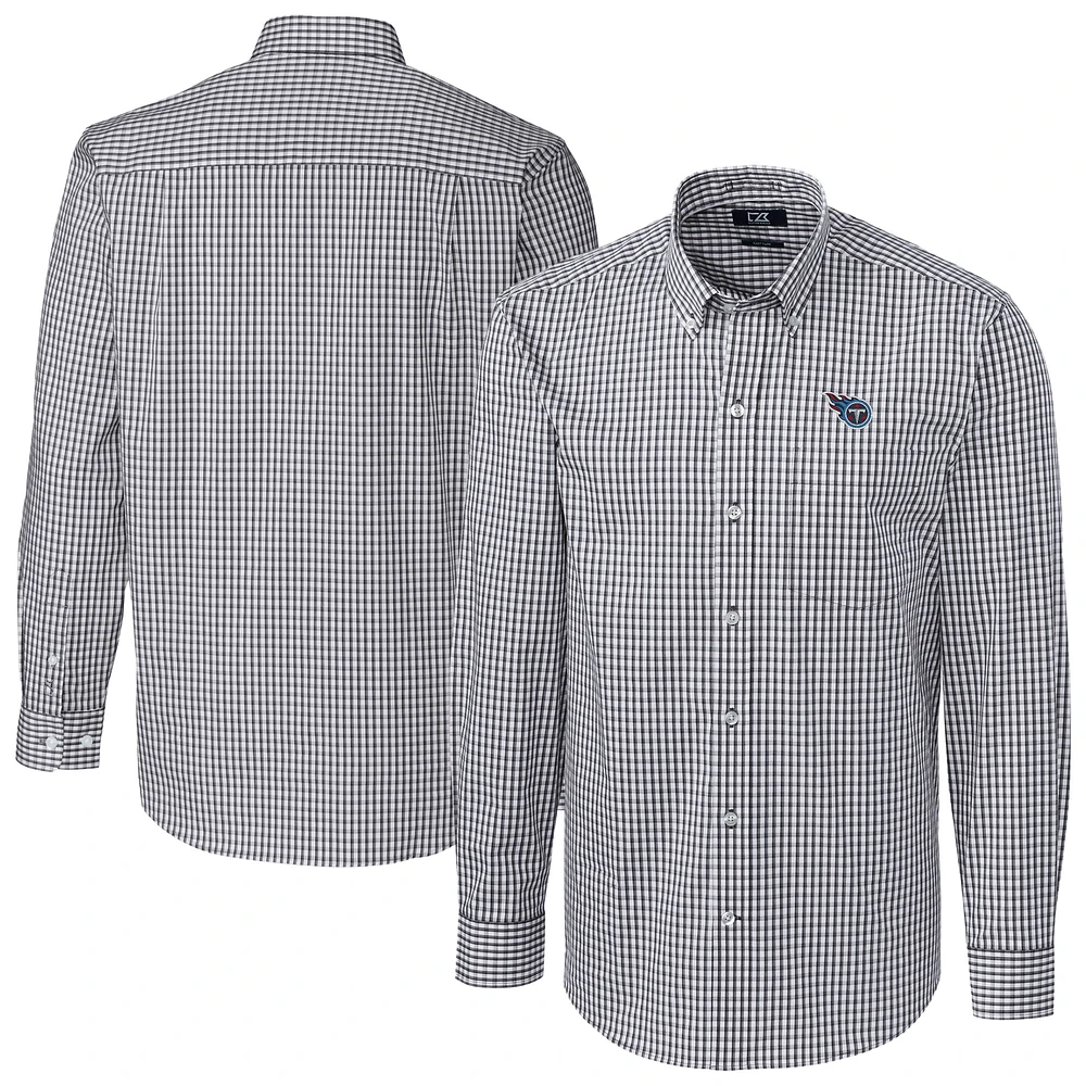 Men's Cutter & Buck Charcoal Tennessee Titans Big Tall Easy Care Stretch Gingham Long Sleeve Button-Down Dress Shirt