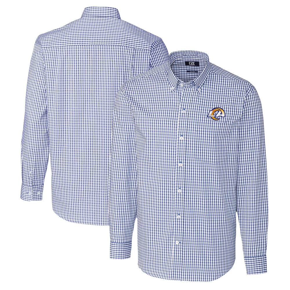 Men's Cutter & Buck Blue Los Angeles Rams Big Tall Easy Care Stretch Gingham Long Sleeve Button-Down Dress Shirt