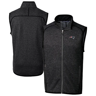Men's Cutter & Buck Heather Charcoal New England Patriots Big Tall Mainsail Sweater-Knit Full-Zip Vest