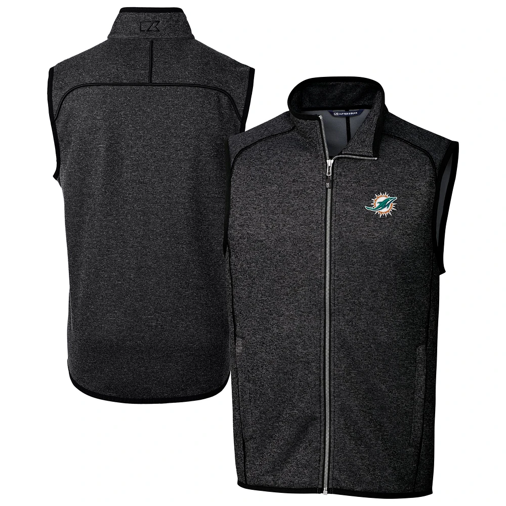 Men's Cutter & Buck Heather Charcoal Miami Dolphins Big Tall Mainsail Sweater-Knit Full-Zip Vest