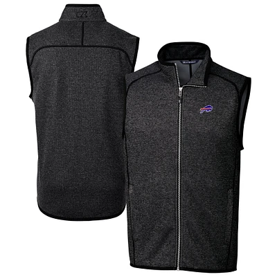 Men's Cutter & Buck Heather Charcoal Buffalo Bills Big Tall Mainsail Sweater-Knit Full-Zip Vest