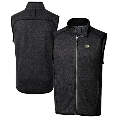 Men's Cutter & Buck Heather Charcoal Green Bay Packers Big Tall Mainsail Sweater-Knit Full-Zip Vest